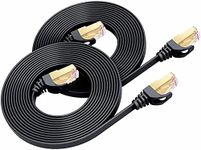 BUSOHE Cat 8 Ethernet Cable 6 FT 2-Pack, 40Gbps 2000MHz Cat8 High Speed Flat Internet Network Patch Cord, SFTP Shielded LAN Wire with Gold Plated RJ45 Connector, Outdoor Indoor, for Router- 6FT Black