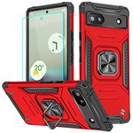 for Pixel 6a Case, Google Pixel 6a Case with HD Screen Protector, HNHYGETE 360°Military Grade Rotatable Kickstand (Heavy Duty) Shockproof Protective Cases for Google Pixel 6a (Red)