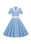 YMING Womens 1950s Retro Short Dress Vintage Cocktail Dress Party Button Down Swing Dresses Blue M