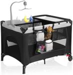 Pack and Play, Travel Crib, with Changing Table, Portable Pack and Play, with Carry Bag, Foldable, Portable Crib for Toddlers 1-3 （Black）
