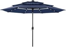 PHI VILLA 10ft Patio Umbrella with Solar Lights, Outdoor 3 Tier Vented Large Market Table Umbrella with 8 Sturdy Ribs and 1.5" Umbrellla Pole for Lawn Poolside Garden Terrace,Navy Blue