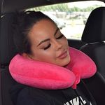 Nitsha Velvet Unisex Soft U Shape Neck Rest Pillow for Travel Flight, Train, Bus, car Ideal for Men Women Boys Girl - Color - Pink