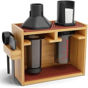 HEXNUB – Bamboo Organizer for AeroPress, Caddy Station Holds AeroPress Coffee Maker, Filters, Cups, Pour Over Accessories With Silicone Dripper Mat, Increased Space Saving (Brown)