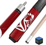 POCUSTIK 2-Piece Canadian Maple Pool Cue Stick 58 Inch, House Bar Billiard Sticks Irish Linen Wrap, Professional Shoot Pool Stick for Men Women - Red,20 Oz