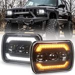 OVSAUTO 5x7 LED Headlights, Dot Approved 7x6 Headlights with Yellow Turn Signal White DRL for Jeep YJ XJ Toyota GMC Trucks Replace H6054 H5054 H6054LL Headlights