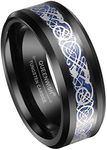 8mm Black Tungsten Carbide Ring Silvering Celtic Dragon Blue Carbon Fibre Wedding Band Mens Jewelry Size 13