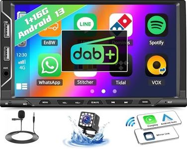1+16G Android 13 Double Din DAB+ Car Stereo with Wireless CarPlay Android Auto, 7'' Touchscreen Car Radio with Mirror Link Bluetooth FM RDS DAB+ Radio,WiFi, GPS, SWC, EQ, 6 USB Ports, Backup Camera