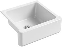 KOHLER K-5665-0 Whitehaven Self-Trimming Undermount Single-Bowl Kitchen Sink with Tall Apron, 23-11/16 x 21-9/16 x 9-5/8-Inch, White