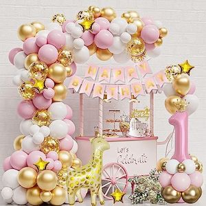 Decoración Cumpleaños Niña 1 año Rosa Oro, Globos de Cumpleaños 1 año Niña Decoracion Feliz Cumpleaños Globo Número 1 Rosa Cumpleaños Torta para Infantil Niña Primera Fiesta de Cumpleaño Decoración