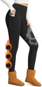 BALEAF Fleece Lined Leggings Womens Thick Soft Winter Warm Thermal Waterproof High Waisted Pockets Hiking Running Skiing Black L