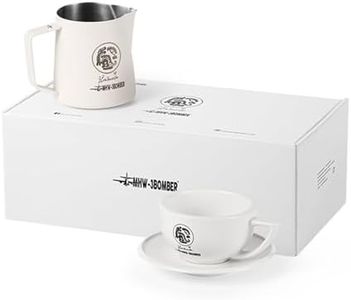 MHW-3BOMBER Milk Frothing Pitcher Set 20oz/600ML Latte Art Pitcher & 9.5oz/280ML Ceramic Latte Cup,Barista Pitcher Set，2023 WLAC World Championship Commemorative Edition，White CS5666W