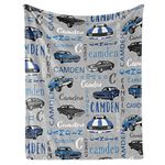 Personalized Car Blanket with Name for Boys, Custom Name Blanket for Kids, Soft Flannel Car Toddler Blanket Customized Gift for Birthday Christmas Baby Shower Newborn Gift 60" X 80"