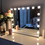 FENCHILIN Hollywood Vanity Cosmetic Mirror For Makeup with Lights, Type-C and USB Output Port, 15 Bulbs 3 Lighting Modes Tabletop and Wall Mounted