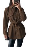 PRETTYGARDEN Women's 2023 Fashion Winter Trench Coats Lapel Button Down Peacoat Belted Outwear Casual Jackets (Brown,Medium)