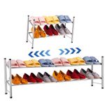 NiHome 2-Tier Extendable Shoe Rack Stretchable Stackable Expandable Lightweight Space-Saving Metal Organizer Small for 6-10 Pairs Storage Shelf for Closet Hallway Entryway Living Room Bedroom (Silver)