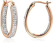 Barzel 18K Gold Plated Inside Out Crystal Hoop Earrings for Women (Rose Gold)