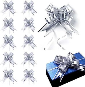 20 Pcs Large Pull Bows Gift Wrapping Ribbon, Holiday Decoration Bows for Birthday Gift (Silver)