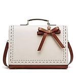 Telena Leather Briefcase for Women Vintage Laptop Tote Bag 14 inch Work Shoulder Bag with Clutch Ladies Computer Messenger Bag Beige with Brown