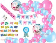 FI - FLICK IN Flick In 77 Pcs Baby Shower Decoration Items Banner Mommy To Be Sash Dad To Be Badge Dohale Jevan Decoration Items Set Girl Or Boy Foil Balloon Marathi Props Set (Pack Of 77, Multicolor)