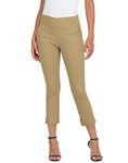 HDE Pull On Capri Pants for Women with Pockets Elastic Waist Cropped Pants, Dark Khaki, Small