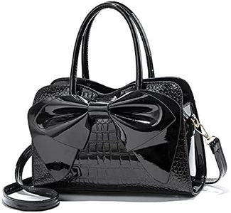 NICOLE & DORIS Handbags for Women Designer Top Handle Bags Patent Leather Crossbody Shoulder Bags Party Clutch Bag Ladies Elegant Tote Bag Cute Bowknot Bag, Black, L