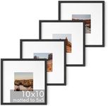 HAUS AND HUES Solid Oak Wood 10”x10”Picture Frames Matted to 5”x5” Set of 4 - Square Picture Frames 10x10, Black Frames for Gallery Wall, 10x10 Black Square Photo Frames (Black Frame)