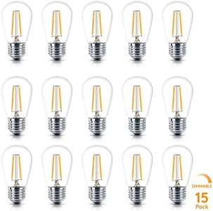 Brightech Ambience PRO Replacement LED Light Bulbs, 2 Watt Vintage LED Edison Bulbs, 2700K Soft White Dimmable Outdoor String Lights Bulbs, E26 Base - 15 Pack