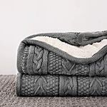 Longhui Bedding Acrylic Cable Knit Sherpa Throw Blanket - Thick, Soft, Big, Cozy Grey Knitted Fleece Blankets for Couch, Sofa, Bed - Large 50 x 63 Inches Gray Coverlet All Season