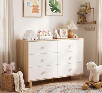 BERRY NEST White Dresser for Bedroom, 6 Drawer Dressers with Solid Wood Legs, Baby Dresser for Kids, Storage for Clothes and Baby Essentials