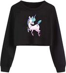 G-Amber Girls Crop Tops for Kids Sweatshirt Funny Letters Long Sleeve Fashion Pullove Black Unicornr