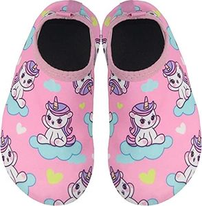 BomKinta Kids Water Shoes Boys Girls Quick Dry Non-Slip Aqua Socks for Beach Swimming Pool Pink Green Size 9.5-10 M US Toddler