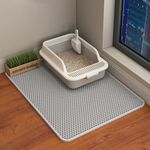 HCY&WLD Cat Litter Mat, 45x26/35x24/30x22/24x18 Inch Double Layer Cat Litter Box Mat, EVA Non-Slip, Waterproof Urine Proof Cat Litter Catcher Mat, Easy Clean Scatter Control (30x22 Inch, Gray)