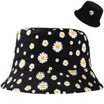 Malaxlx Cute Daisy Flower Embroidered Bucket Hat Beach Sun Hat Summer Fishing Hat for Women Teens, Reversible Double-Side Wear