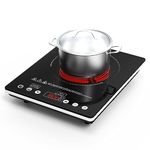 Electric Cooktop 12 Inch,Single Burner Electric Stove Top 110V, Electric Cooktop 1800W, 4-Hour Setting, Black Crystal Glass Surface Induction Cooktop, Compatible for All Cookware