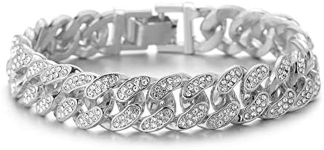 HALUKAKAH Diamante Cadena Cubano de Oro para Hombre,13MM Iced out Acabado en Oro Blanco Platino Iced out Pulsera 18cm,Cz completa Juego de Puntas de Corte de Diamante,con CAJA de Regalo