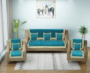 Dazzling DECOR Velvet Sofa Cover with Cushion Covers Set of 5 Seater - Premium Sofa Covers 3 Seater and 2 Seater Full Cover Set for Couch Seat - Heavy Fabric Sofa Slip Back Protector, 2801_Aqua