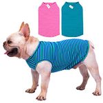 Dog Shirts Cotton Striped T-Shirts, Breathable Basic Vest for Puppy and Cat, Super Soft Stretchable Doggy Tee Tank Top Sleeveless, Fashion & Cute Color for Boys and Girls (S, Pink+Green)