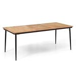 COSTWAY 8-Seater Garden Dining Table, 2m Acacia Wood Picnic Table with Slat Tabletop, Umbrella Hole, Metal Legs & Adjustable Foot Pads, All-weather Rectangular Patio Bistro Table for Outdoors