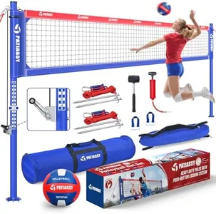 Patiassy Volleyball Net for Outdoor Backyard, Heavy Duty Professional Sand Volley Ball Set with Boundary Lines, Portable 32FT Net with Crank System and Adjustable Height for Beach Play