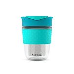 SoleCup. Travel Mug Loose Tea Infuser - Detachable Tea Strainer with Spillproof Lid - BPA-Free Reusable Glass Travel Coffee Cup with Silicone Band (Blue)