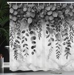 Ambesonne Black and White Shower Curtain, Achromatic Colored Design of Eucalyptus Leaves on Marble Print Back, Cloth Fabric Bathroom Decor Set with Hooks, 69" W x 70" L, Dimgray Coconut