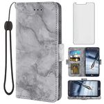 Asuwish Compatible with LG Stylo 3 Stylo3 Plus Case and Tempered Glass Screen Protector Card Holder Kickstand Marble Wallet Phone Cover for LGstylo3 Style 03 3+ Stylus 3Plus LS777 LGL84VL L84VL Black