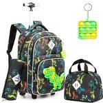 Meetbelify Rolling Backpack for Girls Boys Wheels Backpacks for Elementary Student Wheeled Trolley Trip Kids Luggage, 02 Dinosaur, Modern