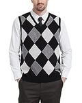 KALLSPIN Men's Argyle Vest Sweater Wool Blend V-Neck Sleeveless Pullover Sweater(Black,Large)