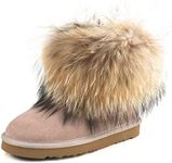 AUSLAND Genuine Suede Waterproof Boots for Women Furry Fur Winter Ankle Boots Warm Fluffy Snow Boot 9.5US Sand 99251 40EU