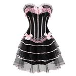 Grebrafan Gothic Striped Corset Push up Bustier with Long Tulle Skirt (UK(16-18) 3XL, Pink)