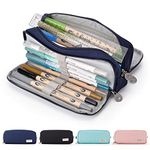 Maomaoyu Pencil Case with 3 Compartments, Compartment Pencil Case Large Capacity Pencil Pouch for Stationary Organizer, Pencil Cases for Boys, Girls, Women & Men, Pencil Case Navy Blue