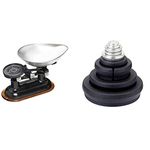 KitchenCraft Living Nostalgia Mechanical Kitchen Scales with Bowl in Gift Box + KitchenCraft Natural Elements Cast Iron Kitchen Scale Weights