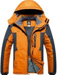 GEMYSE Men's Ski Snow Jacket Warm Winter Waterproof Coat Snowboard Rain Jacket Hooded Windproof Windbreaker（Orange Grey 01,Small）