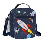 Clastyle Blue Space Rocket Insulated Lunch Bag for Kids, Portable Large Thermal Cooler Lunch Bag for Boys, School Lunch Box Bag with Bottle Holder